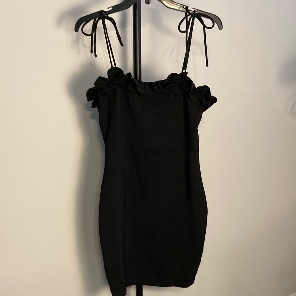 Pants Store Black Ruffle Tie-Strap Mini Dress Cocktail Bodycon Casual Small